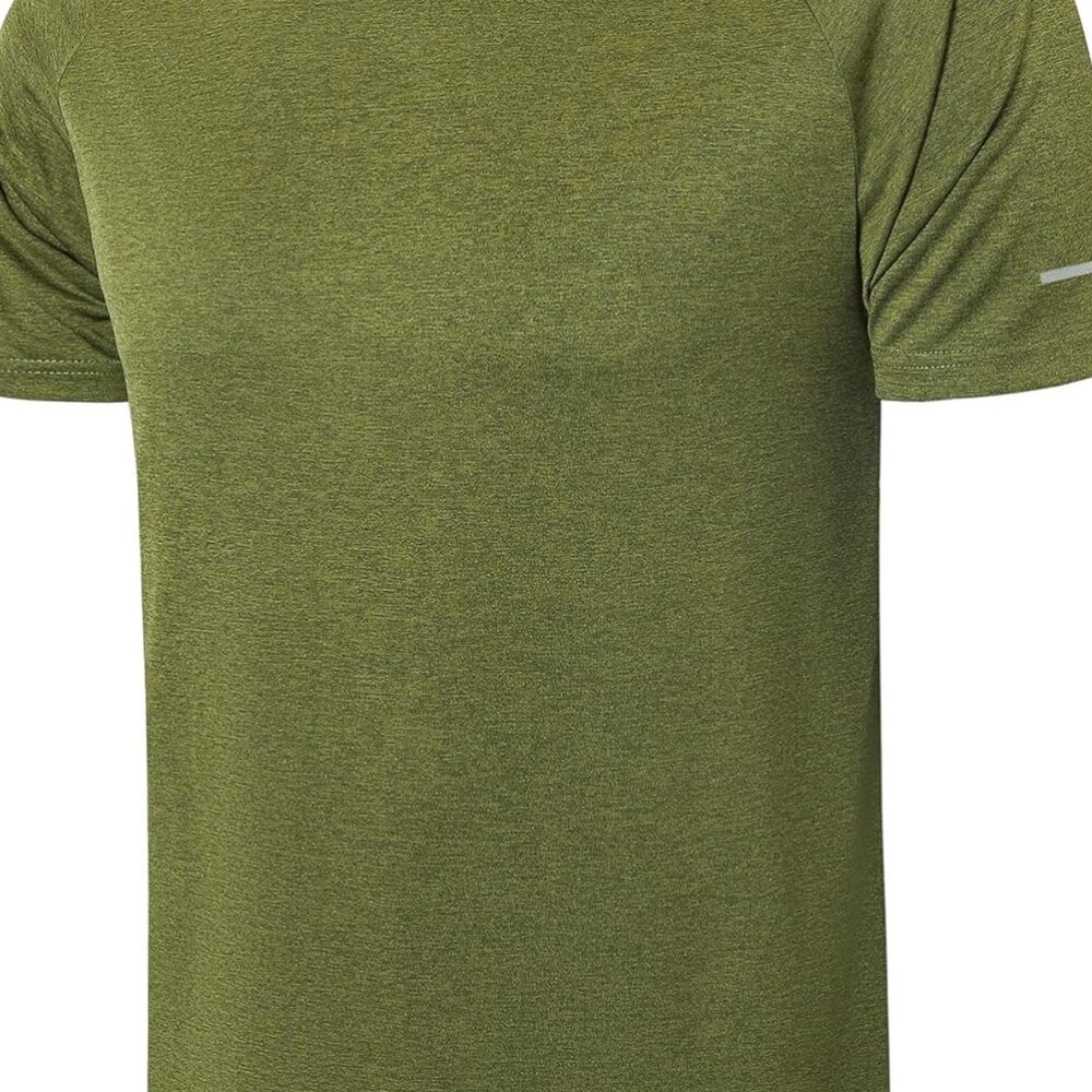 ZENGVEE Men's Workout Shirt Dry Fit Moisture Wicking Short Sleeve Green